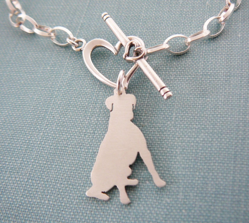 Mothers Day Gift Boxer Dog Chain Bracelet Sterling Silver Personalize Pendant Rescue Shelter Breed Silhouette Charm