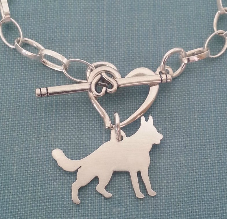 German Shepherd Dog Chain Bracelet Sterling Silver Personalize Pendant Breed Silhouette Charm Rescue Shelter Memory Gift Etsy Canada