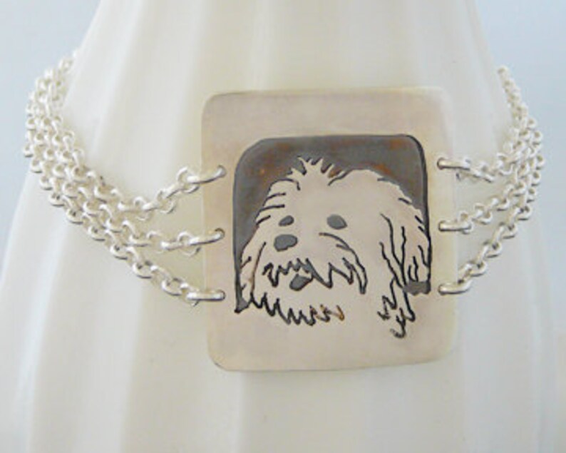 Bracelet, Dog Art, Sterling Silver, Custom Pet Portrait, personalized .. Your Dog as a Pendant Bracelet.. Solid Back, Head Shot Body image 4