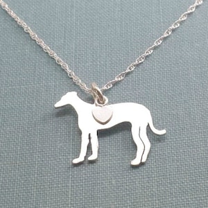 Collar de perro sabueso gris, colgante personalizado de plata esterlina de perro corredor, refugio de rescate de amuleto de silueta de raza