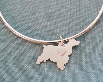 English Cocker Spaniel Dog Bangle Bracelet, Sterling Silver Personalize Pendant, Breed Silhouette Charm, Rescue Shelter, Birthday Gift