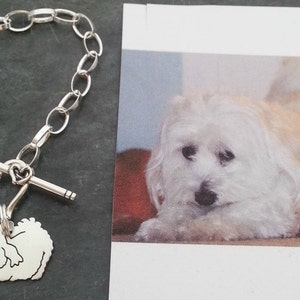 Custom TaGette Charm Chain Bracelet .. Sterling Silver Maltese Pet Portrait Dog silhouette Jewelry Memoralize Keepsake, Mothers Day image 1