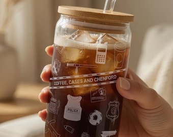 Coffee Cases Chenford, The Rookie LAPD Glass Can Tumbler with Bamboo Lid & Straw - Iced Coffee Beer Can Glass - The Rookie TV Series Merch
