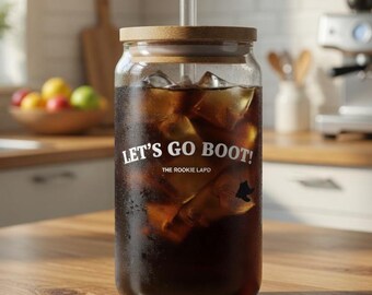 Let's Go Boot! The Rookie LAPD Glass Can Tumbler with Bamboo Lid & Straw - Iced Coffee Beer Can Glass - The Rookie TV Series Fan Merch Gift