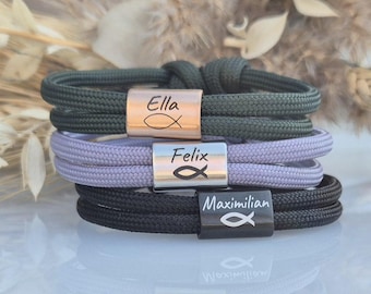 Surfer Armband Kommunion mit Namen aus Segeltau graviert | Taufe | Konfirmation | Firmung