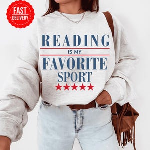 Sudadera con capucha "Leer es mi deporte favorito", suéter vintage de cuello redondo para amantes de los libros, camiseta de bibliotecario, ratón de biblioteca, regalo para lectores