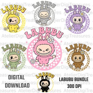 Labubu Beast Cartoon Character Bundle Png, Perfect Gift for Kids, labubbu Coquette Bow Doll For Kid Girl Png, Kawai Funny Cartoon Png File