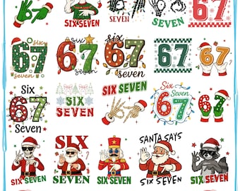 20+ Funny Christmas Meme SIX Seven Png Bundle, Santa Say 67 Clipart Png, 67 Xmas Png Bundle For Tshirt, Christmas Sublimation File