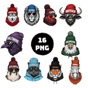 Vintage Football Mascot PNG Bundle: Retro Animal Designs (Digital Download)