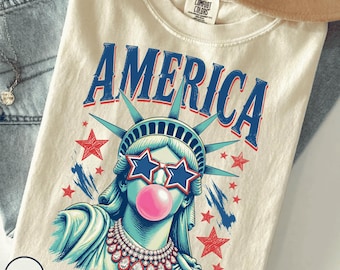 Comfort Colors® America 250 Shirt, USA 250th Anniversary Tee, Statue of Liberty Bubble Gum Shirt, Patriotic 4th of July Graphic Tee
