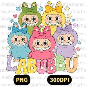 Disegno del personaggio dei cartoni animati Labubu Beast png, regalo perfetto per bambini, bambola grassa Labubbu Coquette Bow per bambina png, file PNG di cartoni animati divertenti