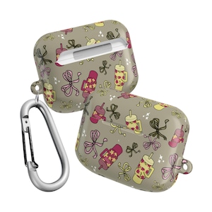 AirPod Cases, Floral Drink Tumbler and Bow Design, Customizable AirPod Holder, Protective Case for Earbuds, Cute Floral Accessories, Gift