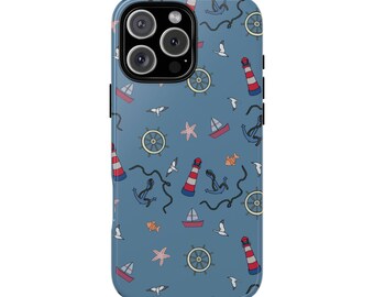 Nautical Phone Case, Anchor and Lighthouse Design, Coastal Vibe, Ocean Lover Gift, Ship Captain Decor, Protective Mobile Cover, Sailor