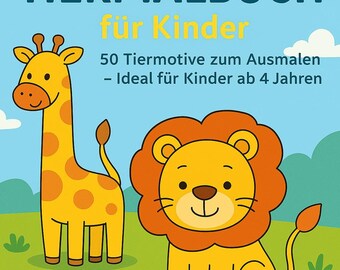 Livro de colorir animais para crianças - 50 motivos fofos de animais em PDF para imprimir - Atividade para crianças a partir de 4 anos