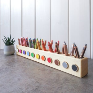 Großer Montessori Holz Stiftehalter, Buntstifte Halter, Malbuch für Erwachsene, Künstler Bleistift Organizer, Holz Schreibtisch Organizer, Stiftebox, Schreibtischablage Bild 1