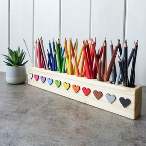 Montessori wood pencil holder, crayon holder, adult coloring, wood desc organizer, artist pencil organizer, pen box, desk storage