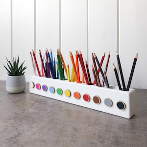 WHITE Montessori wood pencil holder, crayon holder, adult coloring, desk organizer, artist pencil organizer, pen box, desk storage