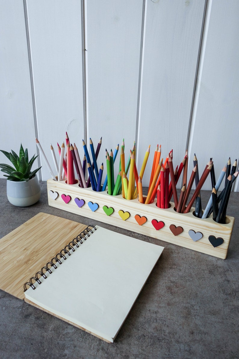 Montessori wood pencil holder, crayon holder, adult coloring, wood desc organizer, artist pencil organizer, pen box, desk storage image 4