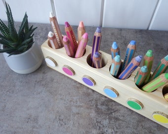 Montessori Wood Pencil Holder, Crayon Holder, Adult Coloring, Wood