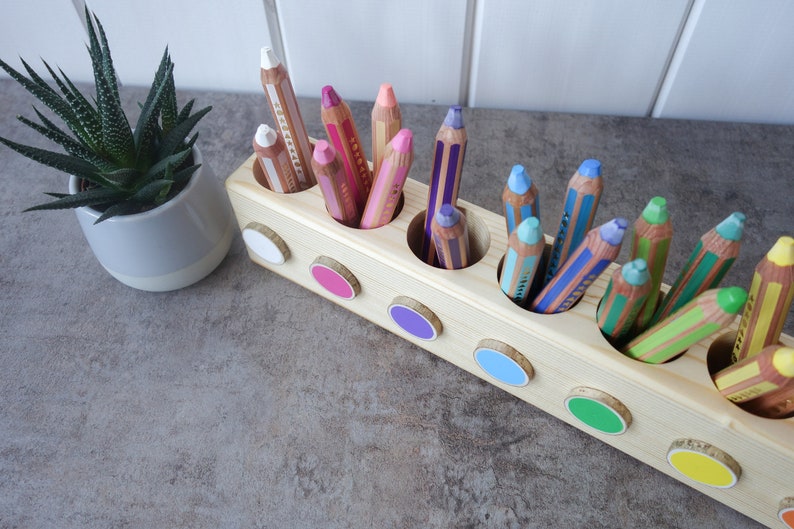 LARGE Montessori Wood Pencil Holder Crayon Holder Color Etsy