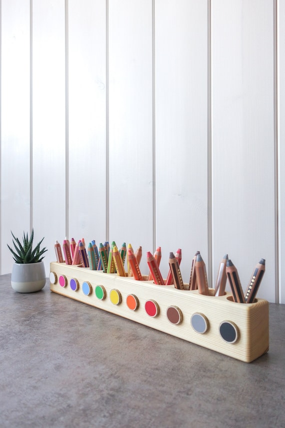 LARGE Montessori Wood Pencil Holder, Crayon Holder, Adult Coloring, Artist  Pencil Organizer, Wood Desk Organizer, Pen Box, Desk Storage 