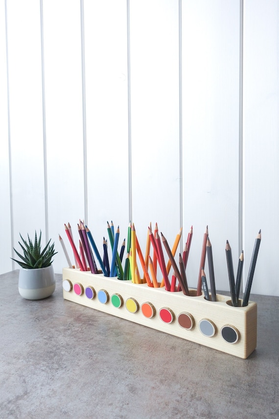 Portamatite in legno Montessori, porta pastelli, colorazione per adulti,  organizzatore da scrivania in legno, organizzatore di matite per artisti,  scatola per penne, deposito da scrivania -  Italia