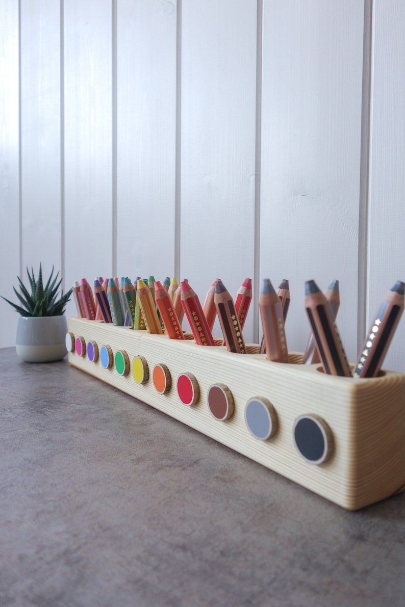LARGE Montessori Wood Pencil Holder Crayon Holder Color Etsy