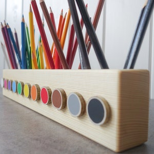 Montessori wood pencil holder, crayon holder, adult coloring, wood desk organizer, artist pencil organizer, pen box, desk storage image 4