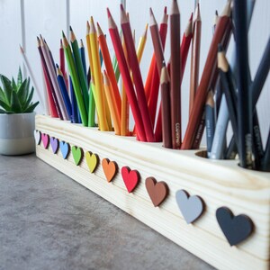 Montessori wood pencil holder, crayon holder, adult coloring, wood desc organizer, artist pencil organizer, pen box, desk storage image 3