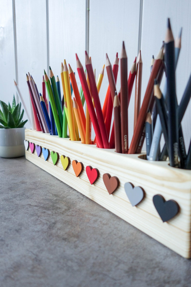 Montessori Holz Stiftehalter, Buntstifte Halter, Malkasten für Erwachsene, Holz Desc Organizer, Stiftebox, Stiftebox, Schreibtischaufbewahrung Bild 3