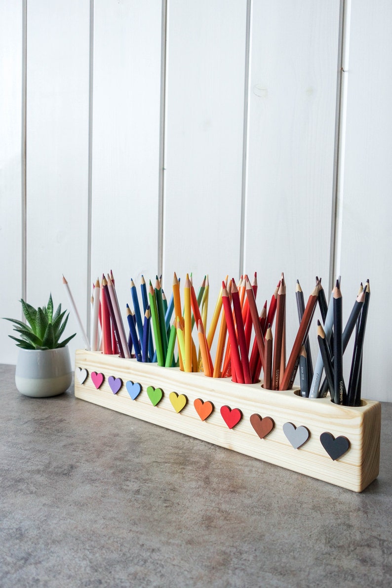 Montessori wood pencil holder, crayon holder, adult coloring, wood desc organizer, artist pencil organizer, pen box, desk storage image 1