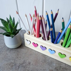 Montessori wood pencil holder, crayon holder, adult coloring, wood desc organizer, artist pencil organizer, pen box, desk storage image 2