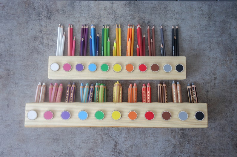 Montessori wood pencil holder, crayon holder, adult coloring, wood desk organizer, artist pencil organizer, pen box, desk storage image 9