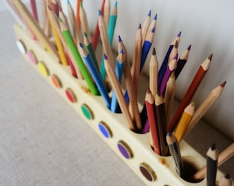 Montessori wood pencil holder, crayon holder, color sorting, adult coloring pencil holder, wood desc organizer, artist pencil organizer