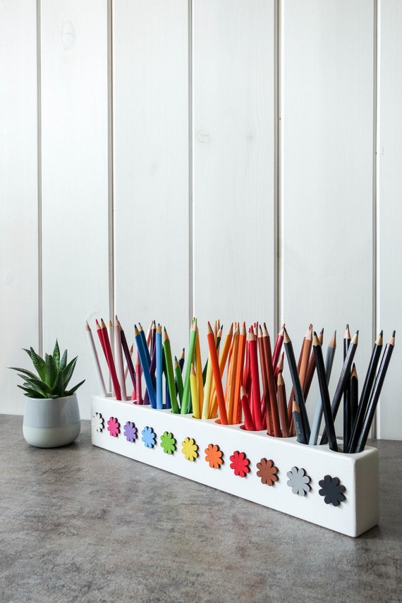 WHITE Montessori Wood Pencil Holder, Crayon Holder, Adult Coloring, Wood  Desk Organizer, Artist Pencil Organizer, Pen Box, Desk Storage 