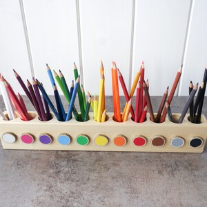 Montessori wood pencil holder, crayon holder, adult coloring, wood desk organizer, artist pencil organizer, pen box, desk storage image 5