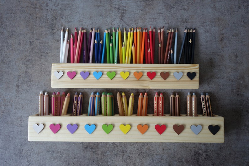 Montessori wood pencil holder, crayon holder, adult coloring, wood desc organizer, artist pencil organizer, pen box, desk storage image 8