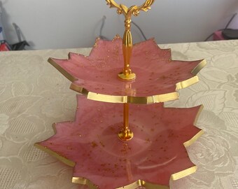 2 Tier Handcrafted Maple Shaped Cake/Cupcake Stand