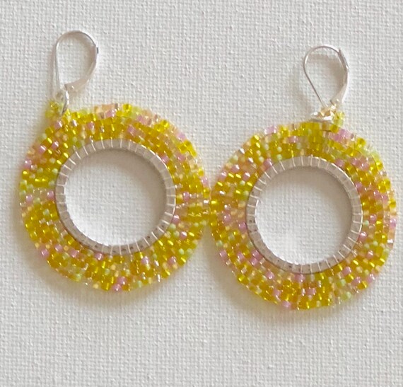 Good Morning Sunshine Seed Bead Hoop Earrings Etsy