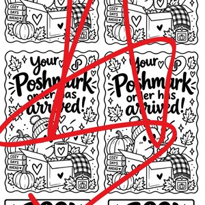 May include: A sheet of black and white stickers featuring four rectangular designs with the text Your Poshmark order has arrived, a ghost in a beanie, pumpkins, and leaves, plus two square stickers with the text BOO! FRAGILE Please handle with care.