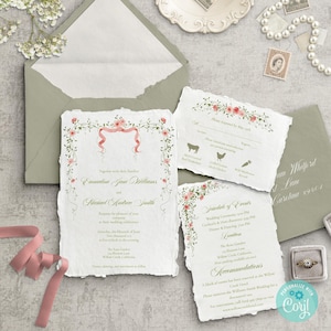 Romantic Wedding Invitation Template Blush Floral Wedding Invite Printable Garden Wedding Suite Vintage Rsvp Card Wedding Stationery HH10
