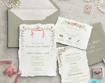 Romantic Wedding Invitation Template Blush Floral Wedding Invite Printable Garden Wedding Suite Vintage Rsvp Card Wedding Stationery HH10