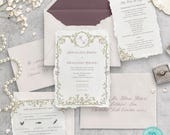 Vintage Wedding Invitation Template Garden Floral Deckled Edge RSVP Details Card Print at Home Elegant Romantic Wedding Invite Suite HH8