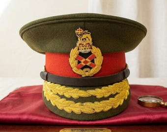 Handmade Military Officer Visor Cap – Ceremonial Style Uniform Hat for Reenactment & Theater