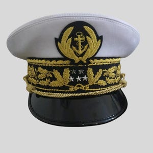 French Hand-Embroidered Military Cap – Historical Officer Style Visor Hat – Custom Reenactment Cap for Cosplay, Theater & Collectors