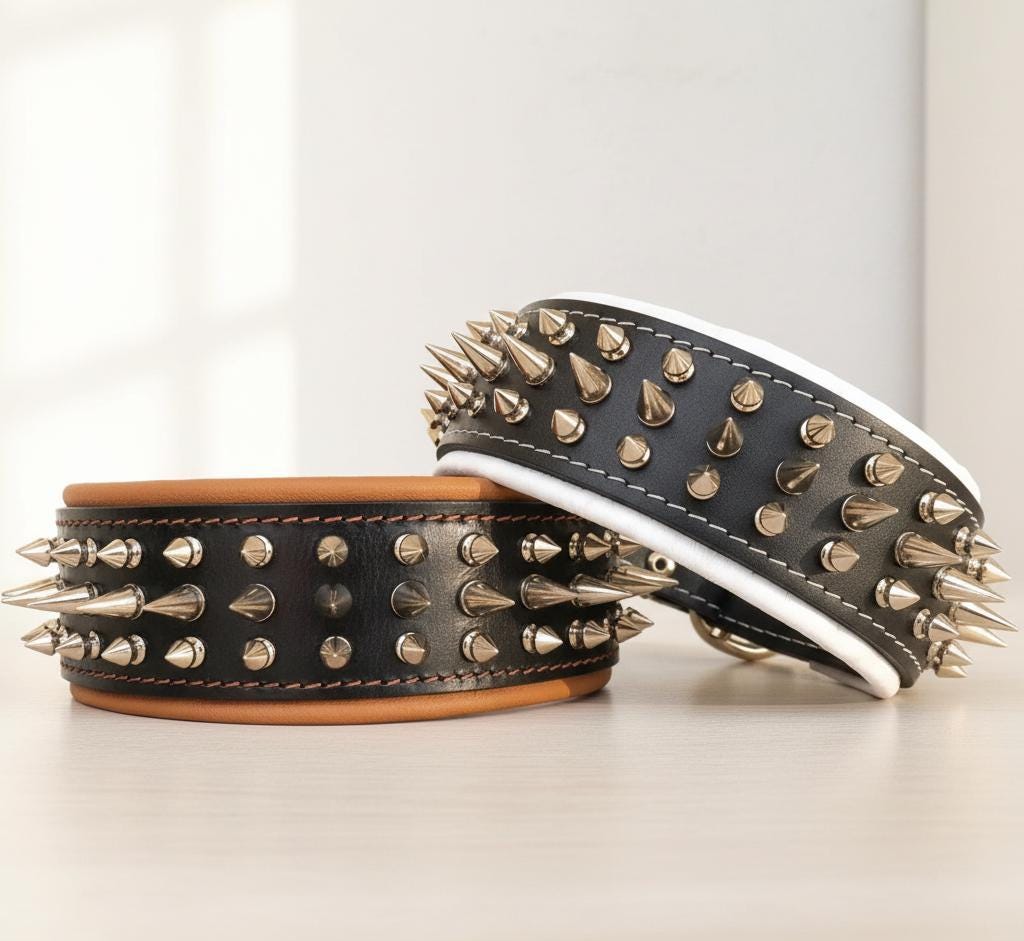 ハンドメイドの頑丈なスパイクレザー犬用首輪：大型犬用 - Etsy 日本