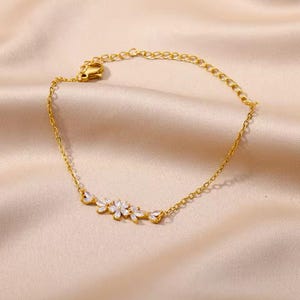 ブレスレット élégant à fleurs en Zircon pour femmes et filles、breloque couleur or、en acier inoxydable、plante、bijoux de luxe de stylee