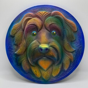 Rainbow Dog Wall Hanger – Hand-Painted 3D Printed Dog Face Sculpture – Unique Colorful Home Decor