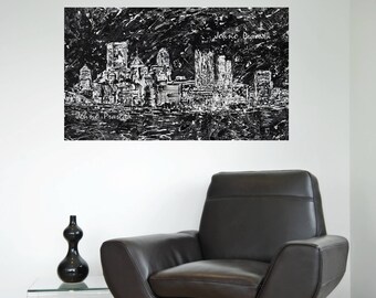 Pittsburgh art, Pittsburgh skyline, abstract art, black and white art, Pittsburgh artist, by Johno Prascak, Johnos Art Studio