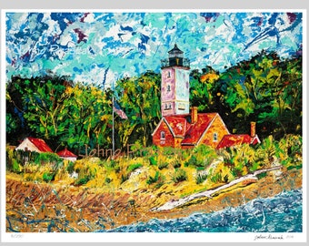 Lighthouse art, Beach art,   Presque Isle State Park, Erie PA,  Johno Prascak, Pittsburgh artist